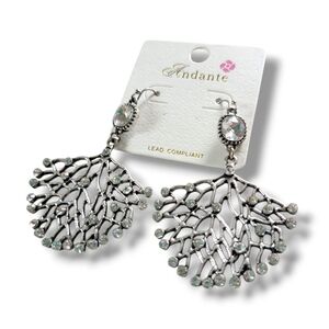 Andante | NWT Boho Silver Tone Crystal Embellished Coral Statement Earrings